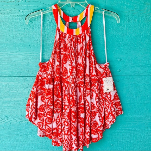 FREE PEOPLE LINEN BLEND FLOWY SLEEVELESS HALTER STYLE TUNIC TOP NWT - Picture 16 of 16